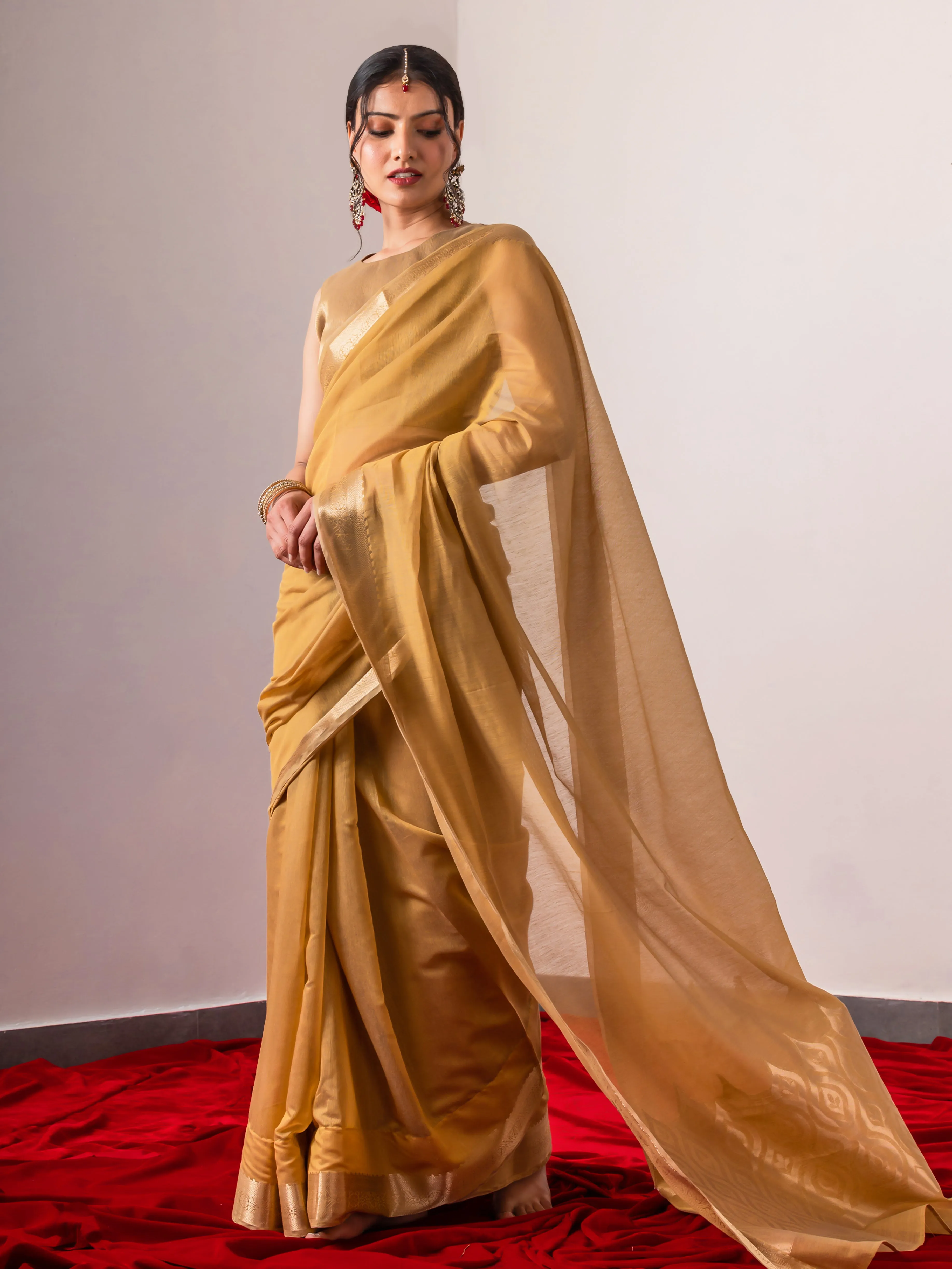 Mustard Gold Weaver Pallu Soft Saree With Blouse Fabric