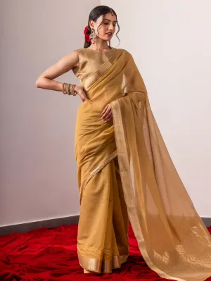 Mustard Gold Weaver Pallu Soft Saree With Blouse Fabric