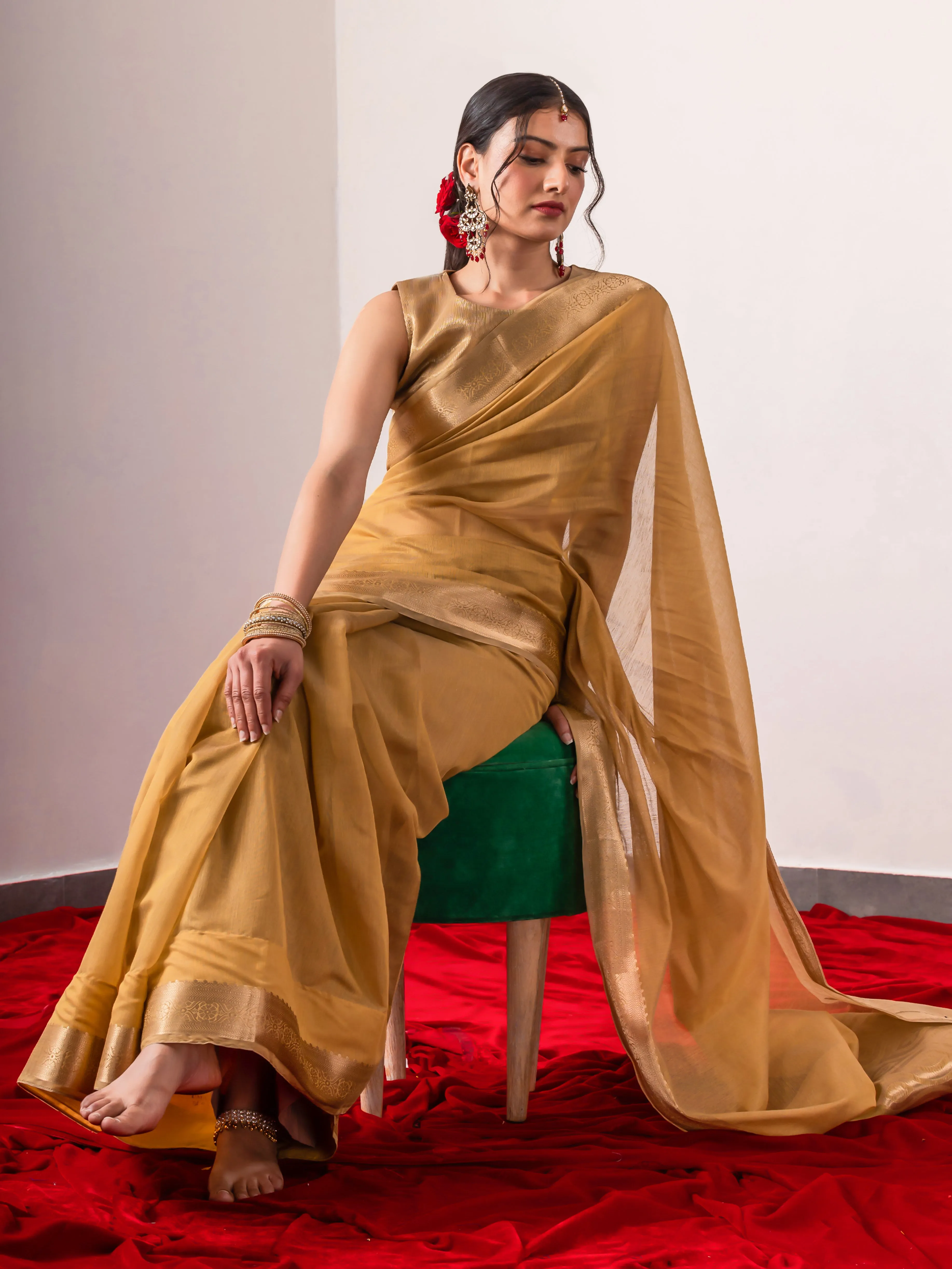 Mustard Gold Weaver Pallu Soft Saree With Blouse Fabric