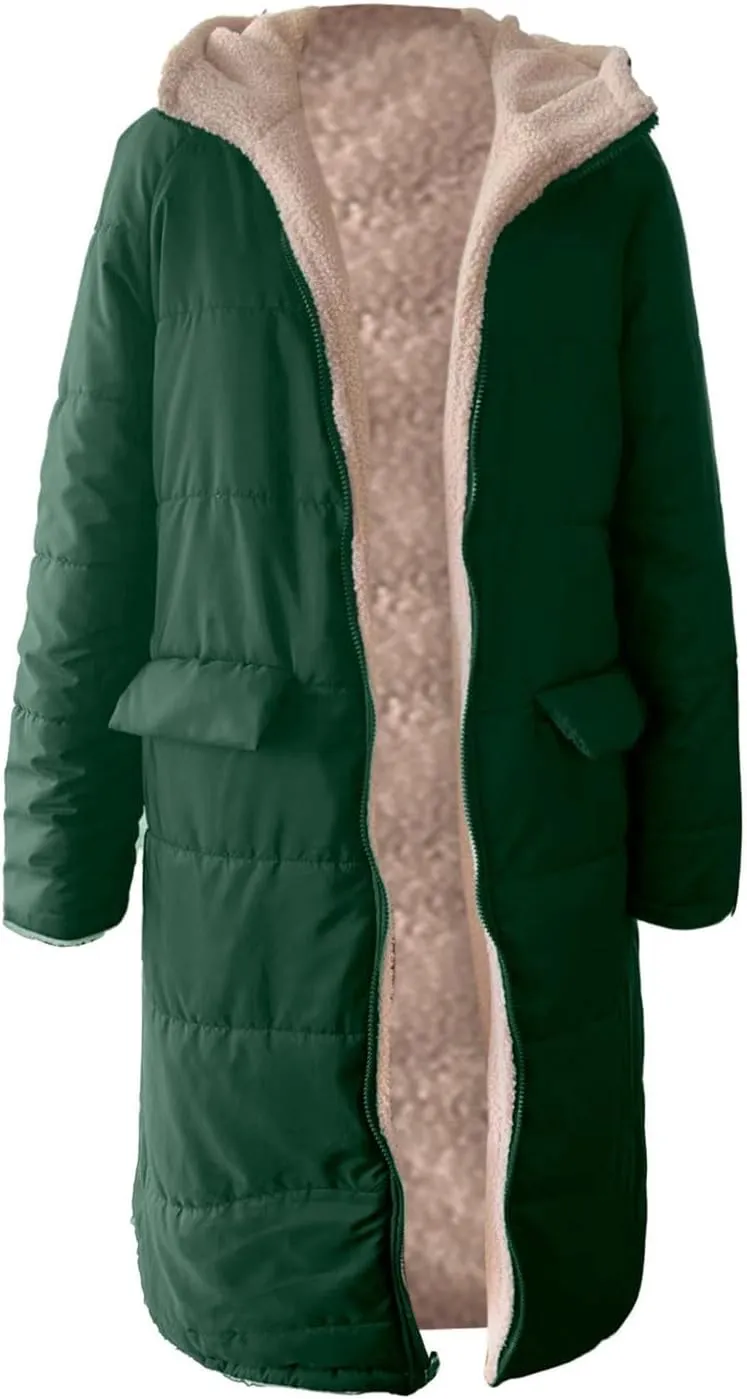 Muyise Women's Long Winter Down Coat Faux Fur Thicken Fleece Lined Parka Plus Size Warm Puffer Jacket Outerwear with Pockets