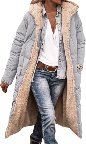 Muyise Women's Long Winter Down Coat Faux Fur Thicken Fleece Lined Parka Plus Size Warm Puffer Jacket Outerwear with Pockets