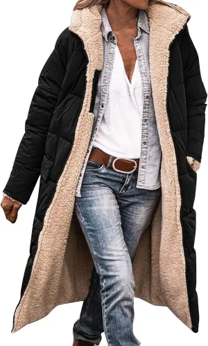 Muyise Women's Long Winter Down Coat Faux Fur Thicken Fleece Lined Parka Plus Size Warm Puffer Jacket Outerwear with Pockets