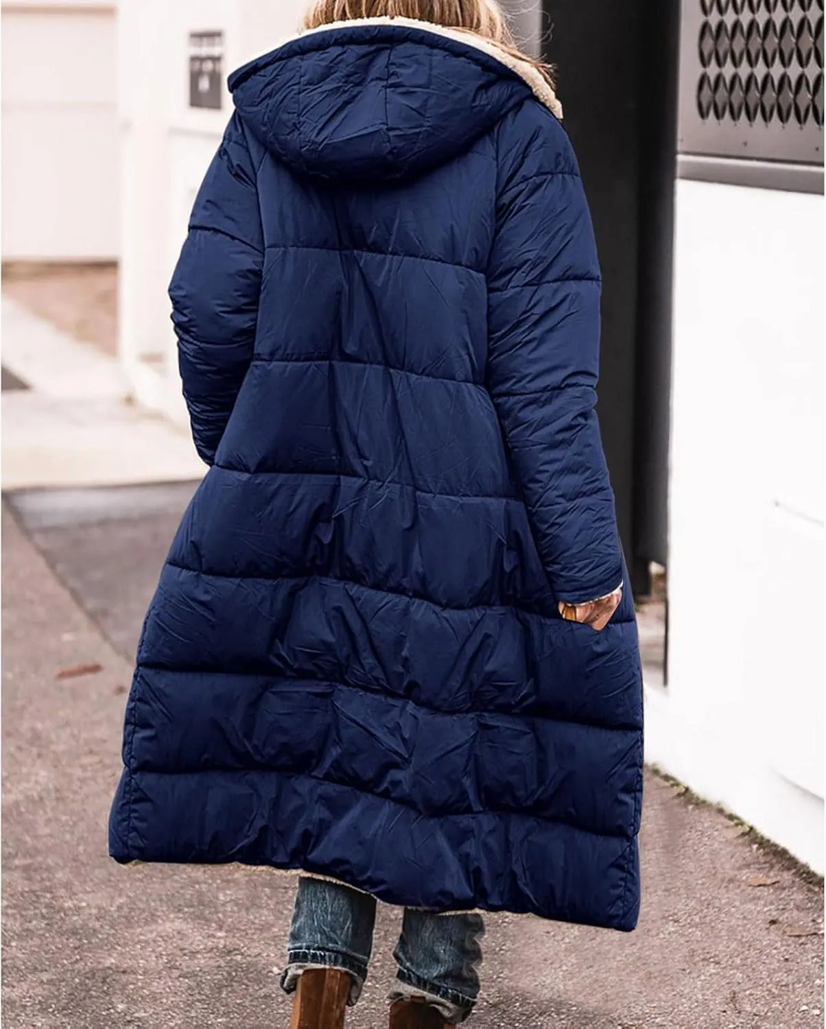 Muyise Women's Long Winter Down Coat Faux Fur Thicken Fleece Lined Parka Plus Size Warm Puffer Jacket Outerwear with Pockets