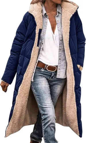 Muyise Women's Long Winter Down Coat Faux Fur Thicken Fleece Lined Parka Plus Size Warm Puffer Jacket Outerwear with Pockets