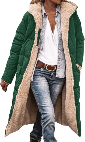 Muyise Women's Long Winter Down Coat Faux Fur Thicken Fleece Lined Parka Plus Size Warm Puffer Jacket Outerwear with Pockets