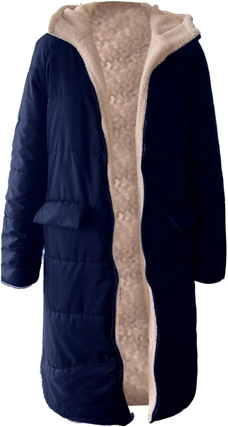 Muyise Women's Long Winter Down Coat Faux Fur Thicken Fleece Lined Parka Plus Size Warm Puffer Jacket Outerwear with Pockets