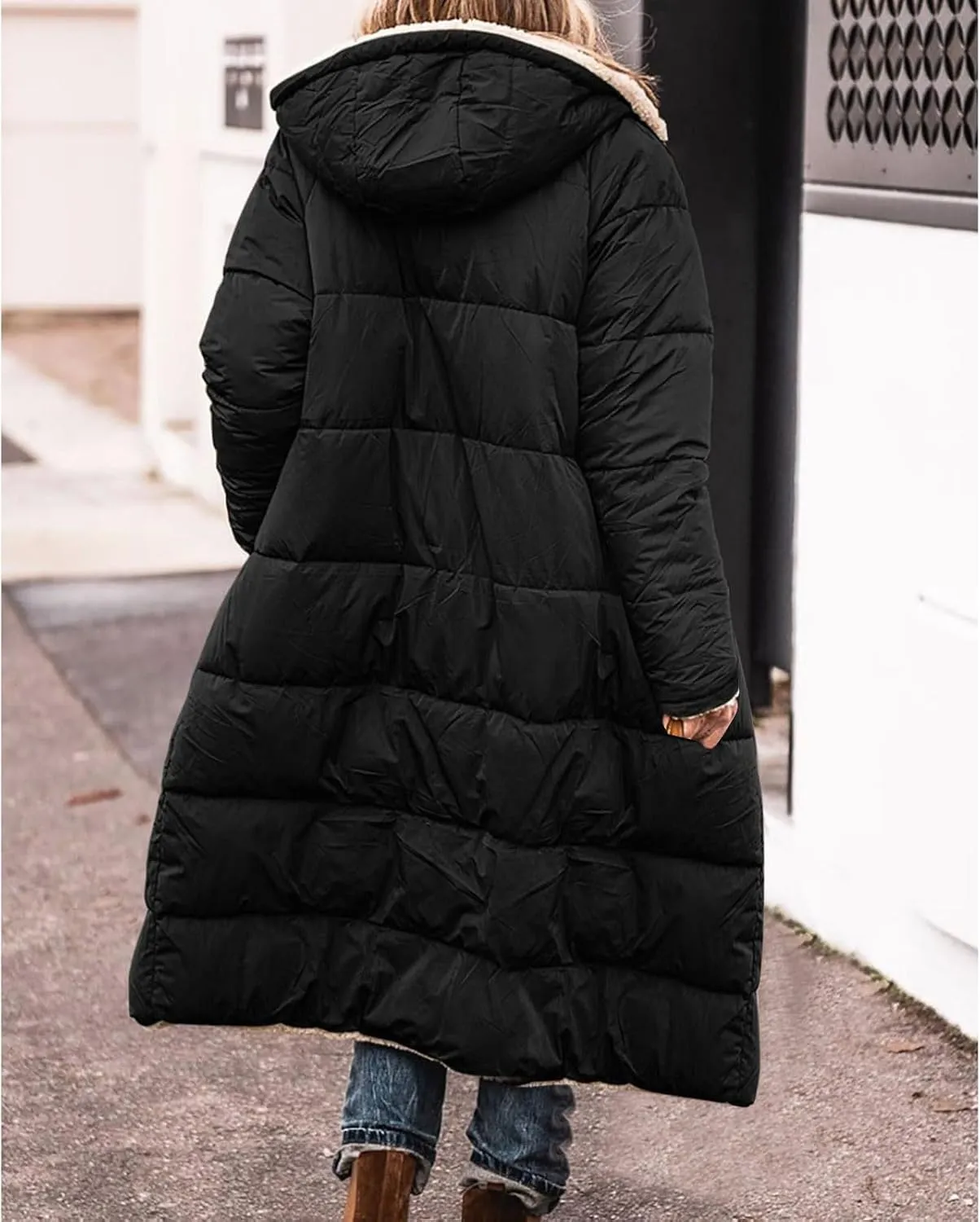 Muyise Women's Long Winter Down Coat Faux Fur Thicken Fleece Lined Parka Plus Size Warm Puffer Jacket Outerwear with Pockets