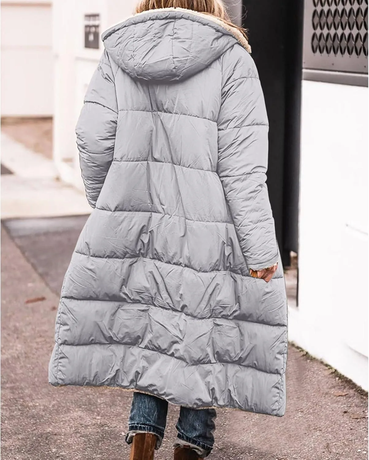 Muyise Women's Long Winter Down Coat Faux Fur Thicken Fleece Lined Parka Plus Size Warm Puffer Jacket Outerwear with Pockets