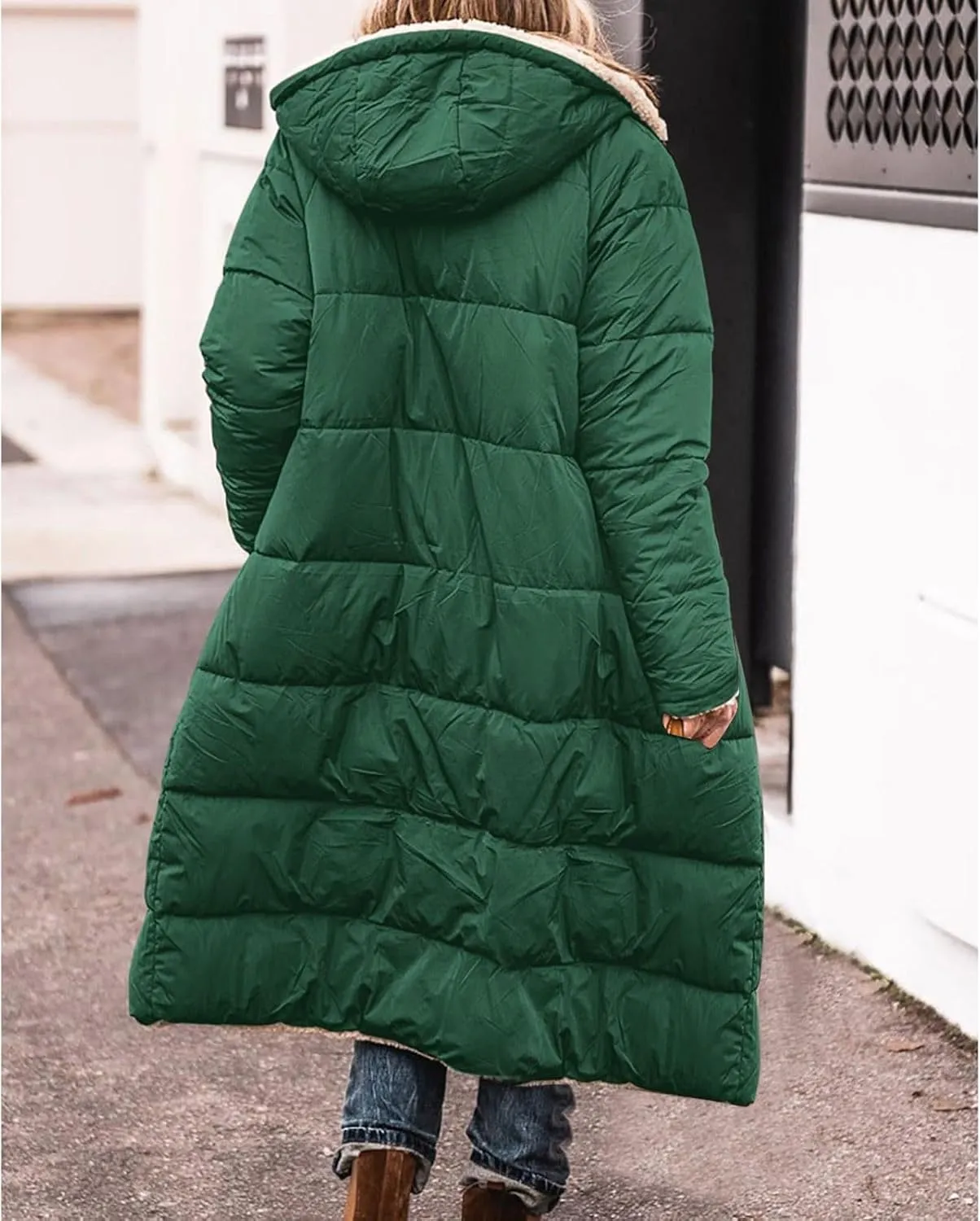 Muyise Women's Long Winter Down Coat Faux Fur Thicken Fleece Lined Parka Plus Size Warm Puffer Jacket Outerwear with Pockets