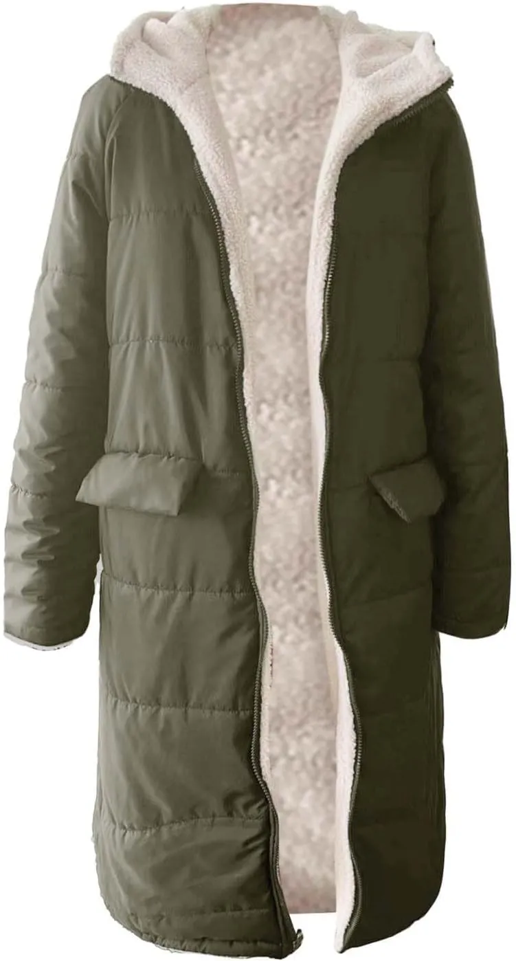 Muyise Women's Long Winter Down Coat Faux Fur Thicken Fleece Lined Parka Plus Size Warm Puffer Jacket Outerwear with Pockets