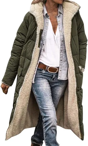 Muyise Women's Long Winter Down Coat Faux Fur Thicken Fleece Lined Parka Plus Size Warm Puffer Jacket Outerwear with Pockets