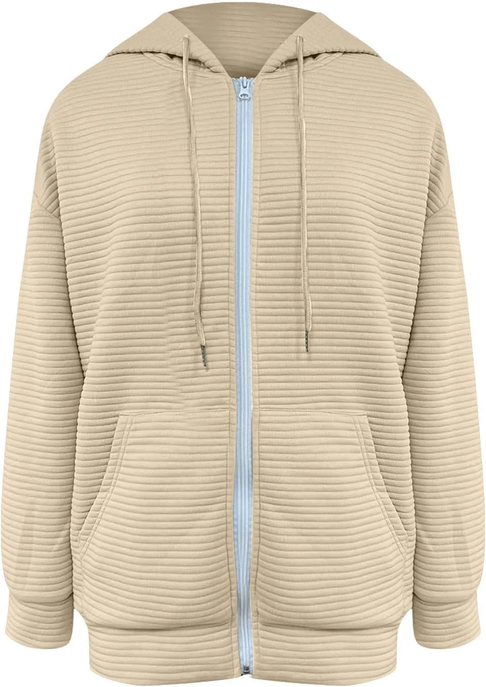 NaRHbrg Oversized Hoodies for Women Full Zip Up Long Sleeve Sweatshirts Casual Waffle Knit Drawstring Pullover Jackets Coat