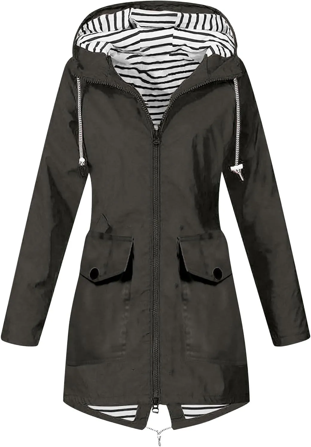 NaRHbrg Raincoat Hoodie for Women, Teen Girls Lightweight Hooded Jacket Solid Rain Jacket Outdoor Raincoat Windproof