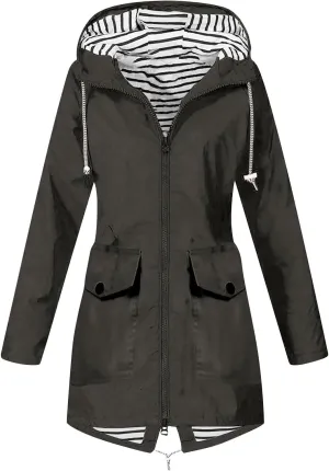 NaRHbrg Raincoat Hoodie for Women, Teen Girls Lightweight Hooded Jacket Solid Rain Jacket Outdoor Raincoat Windproof