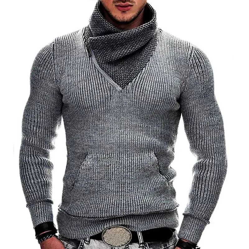 New Stylish Mens Sweater Casual Solid Long Sleeve Knitted Sweater Pullover