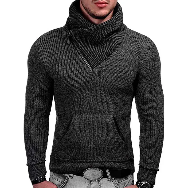 New Stylish Mens Sweater Casual Solid Long Sleeve Knitted Sweater Pullover