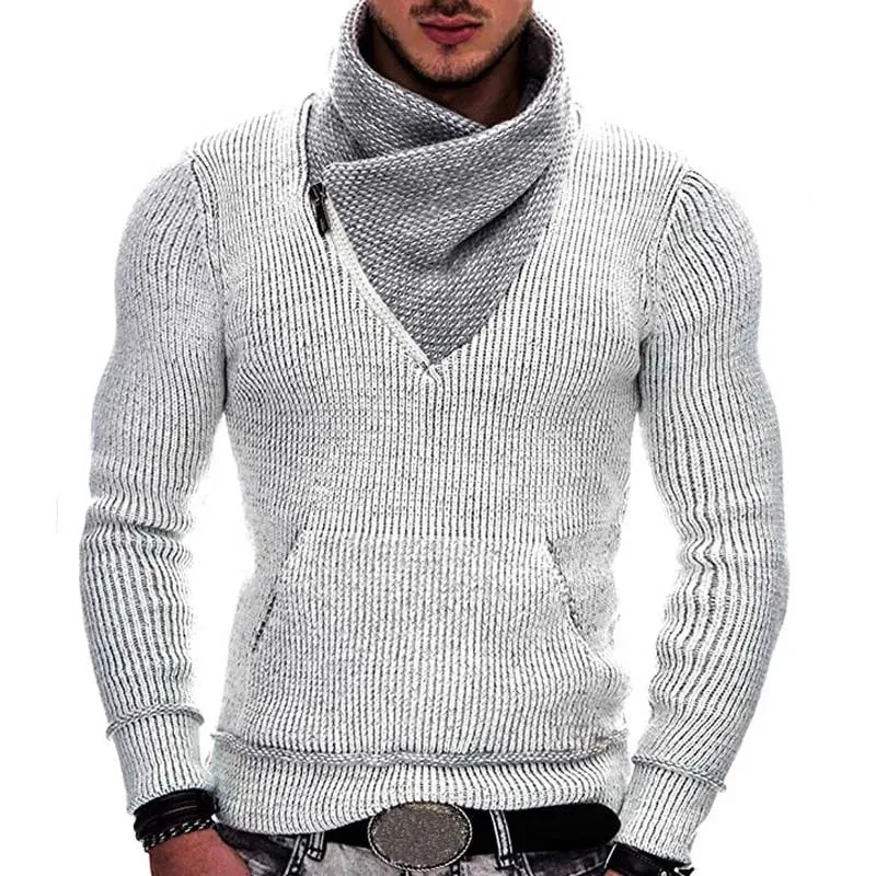 New Stylish Mens Sweater Casual Solid Long Sleeve Knitted Sweater Pullover