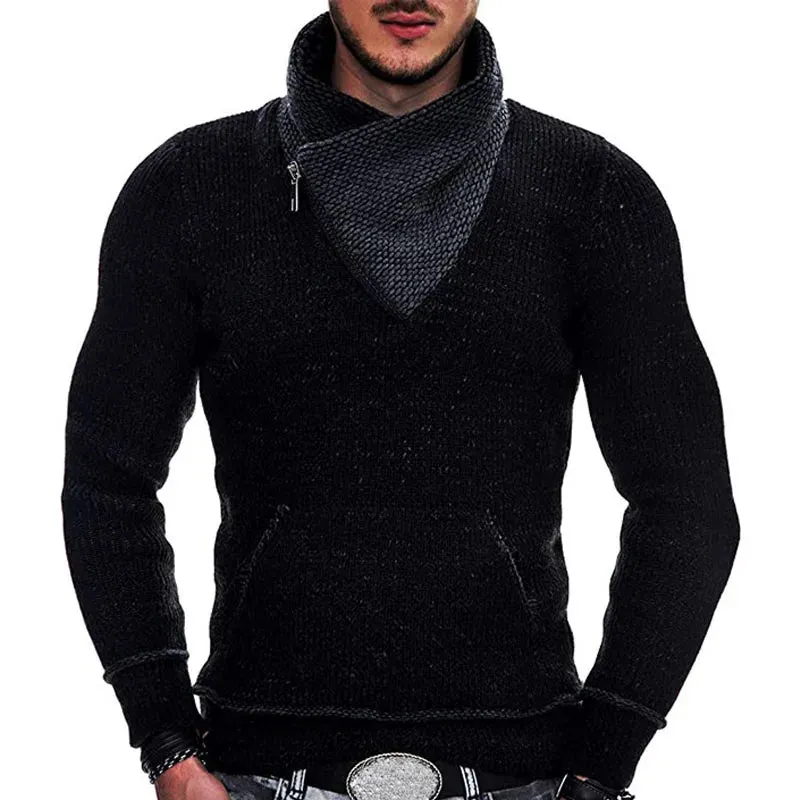 New Stylish Mens Sweater Casual Solid Long Sleeve Knitted Sweater Pullover