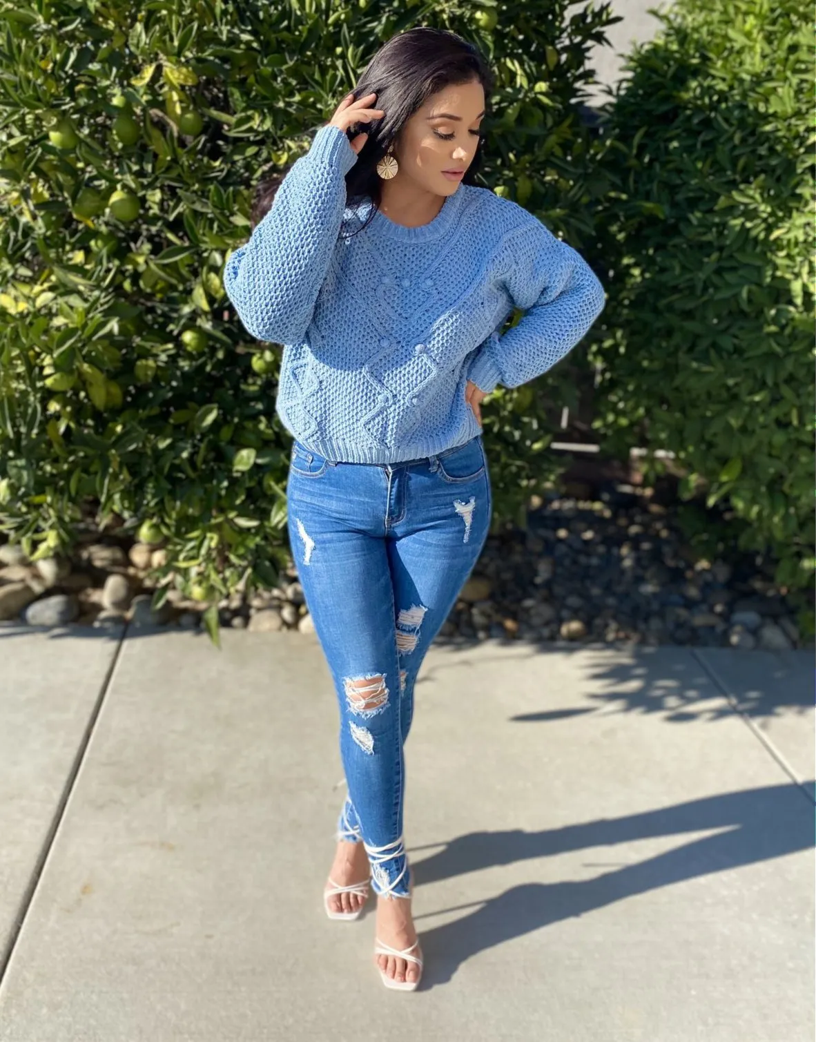 “Nora" Cable Knit Sweater (blue)