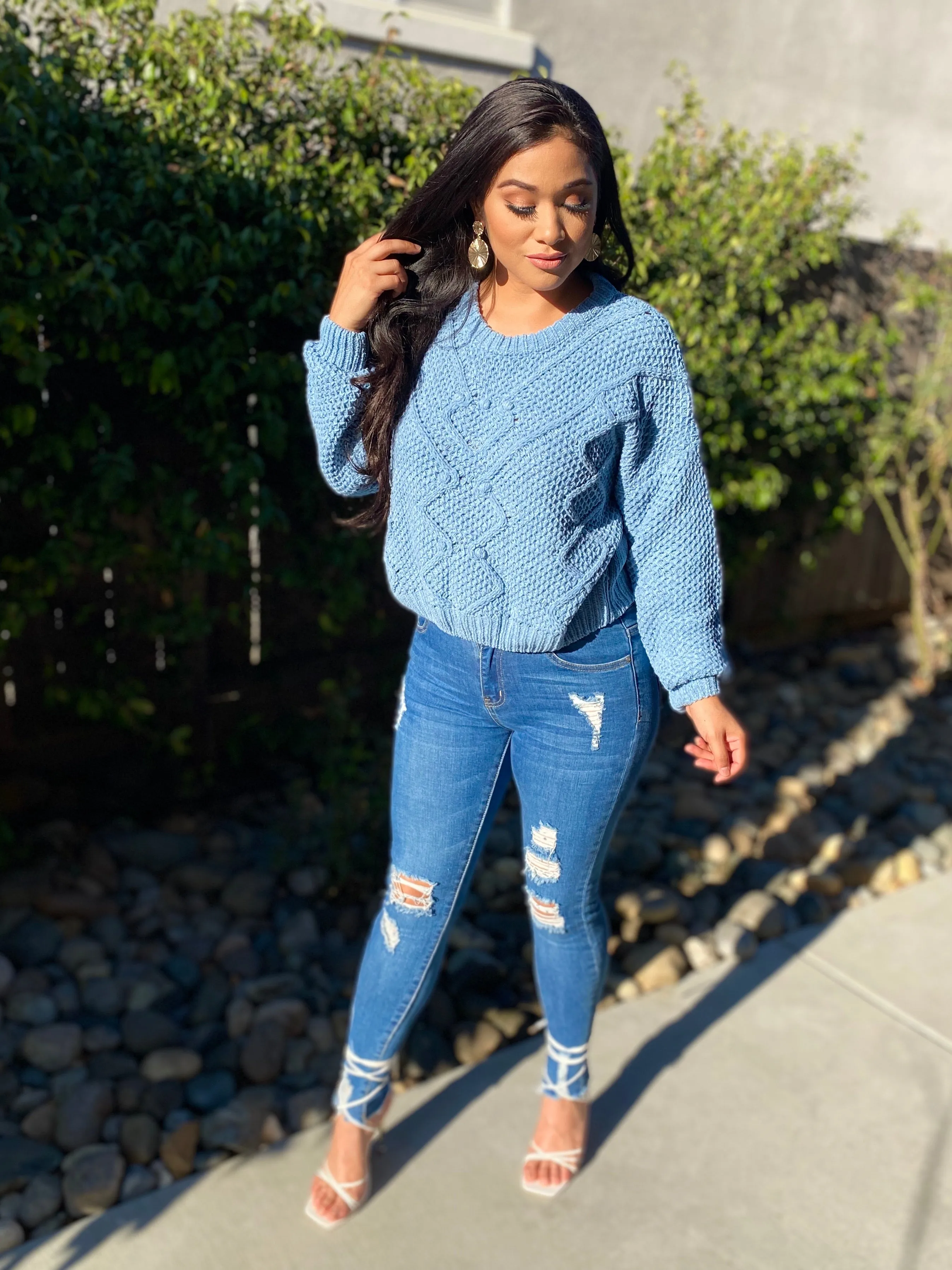 “Nora" Cable Knit Sweater (blue)