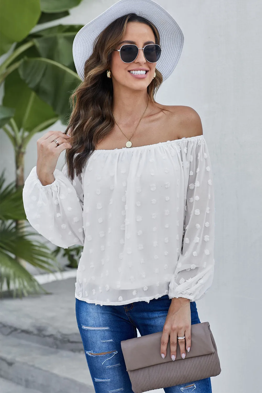 Off Shoulder Swiss Dot Blouse