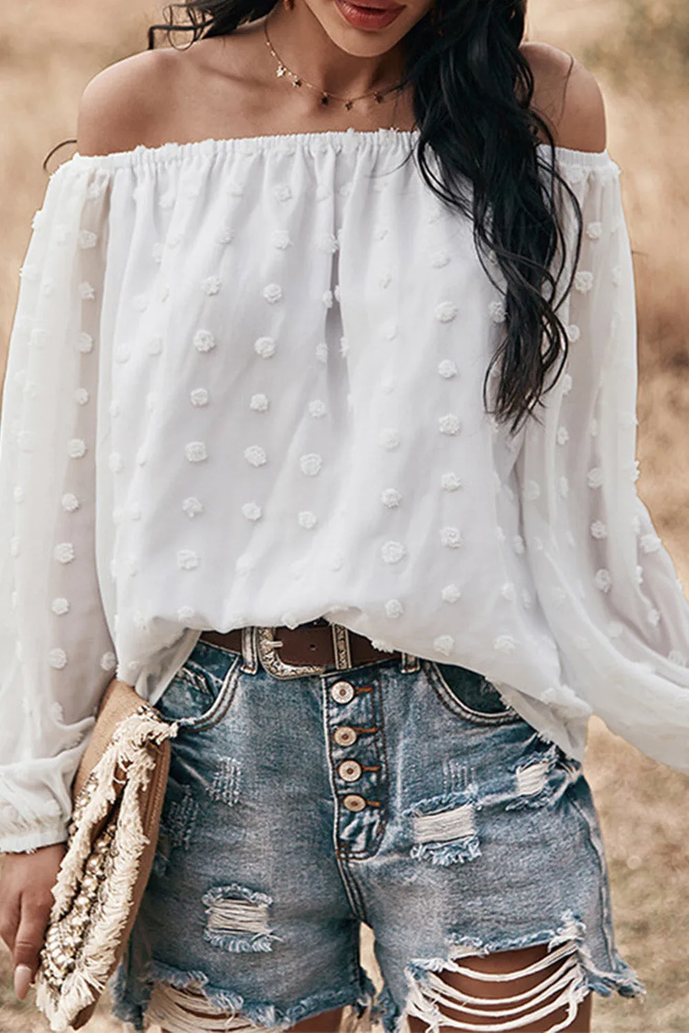 Off Shoulder Swiss Dot Blouse