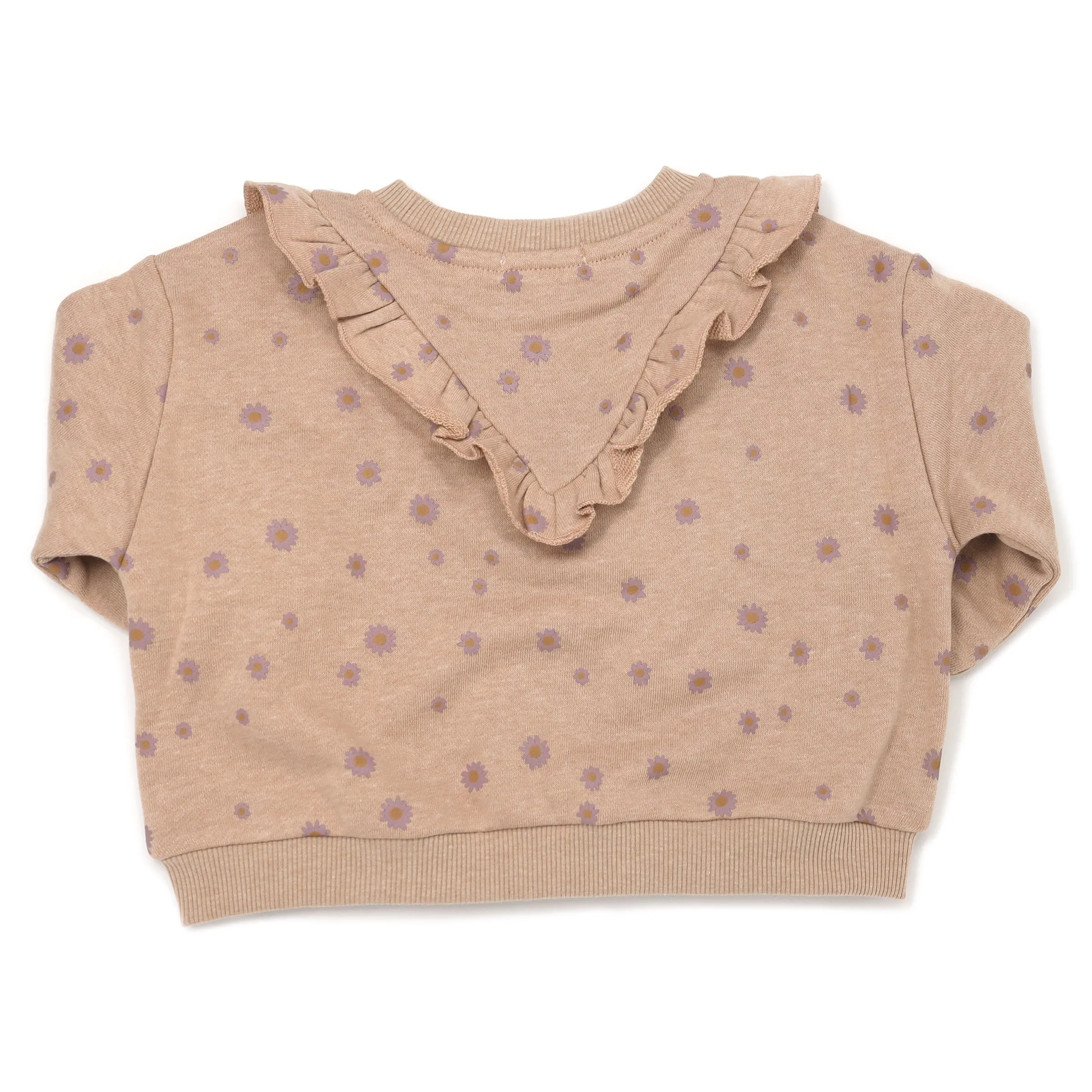 oh baby! Mini Daisies V-Ruffle Boxy Sweatshirt - Latte