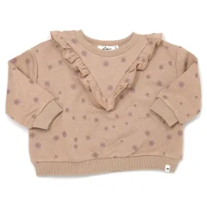 oh baby! Mini Daisies V-Ruffle Boxy Sweatshirt - Latte