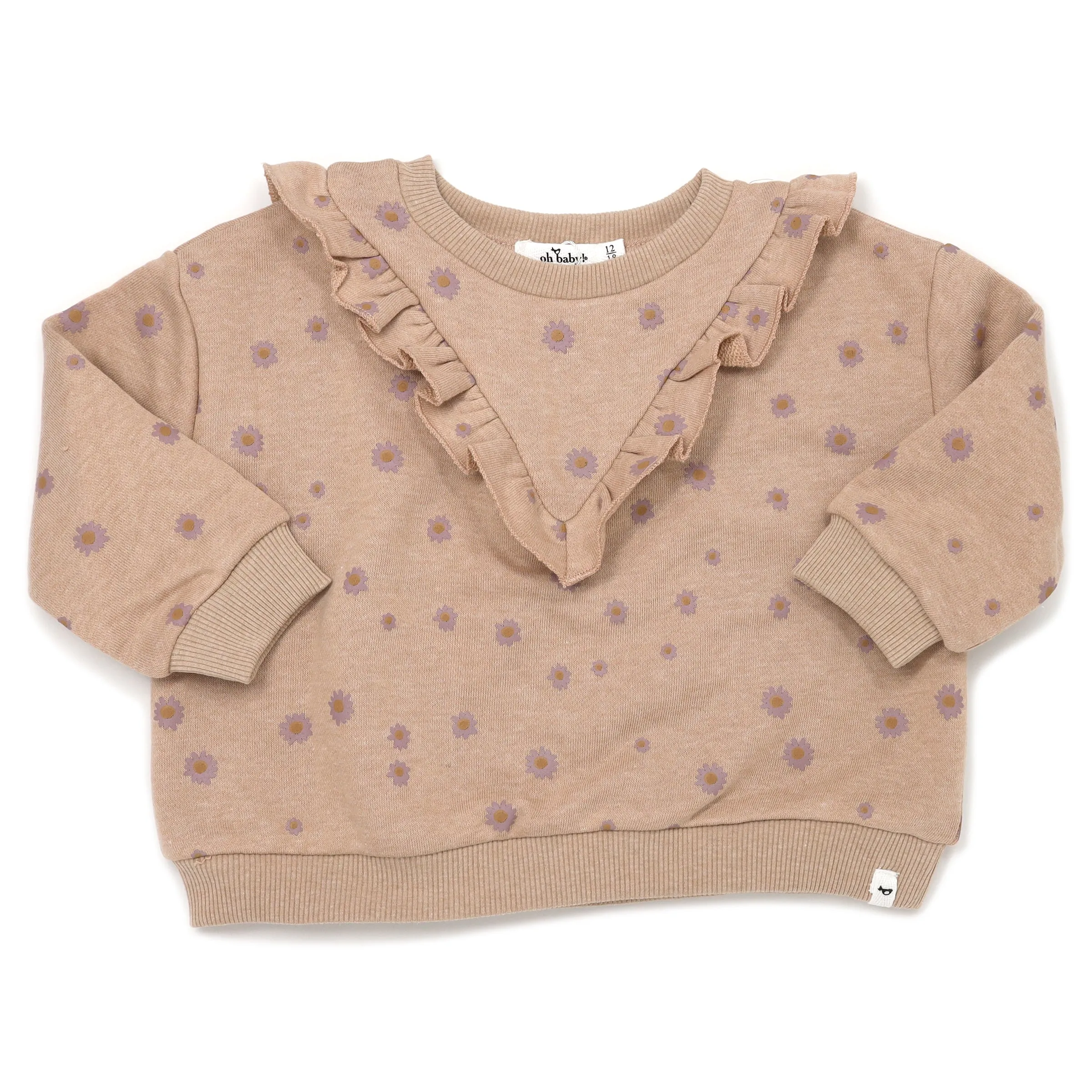 oh baby! Mini Daisies V-Ruffle Boxy Sweatshirt - Latte