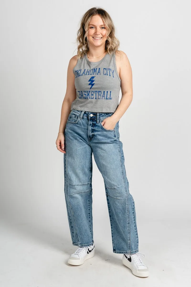 OKC basketball vintage sport crop tank top grey