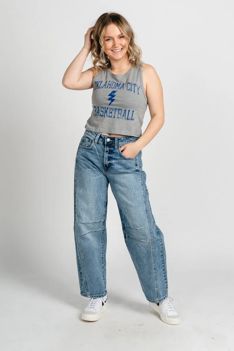 OKC basketball vintage sport crop tank top grey