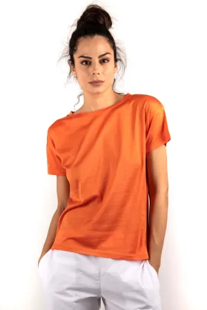 Orange Half Sleeve Silk Sweater