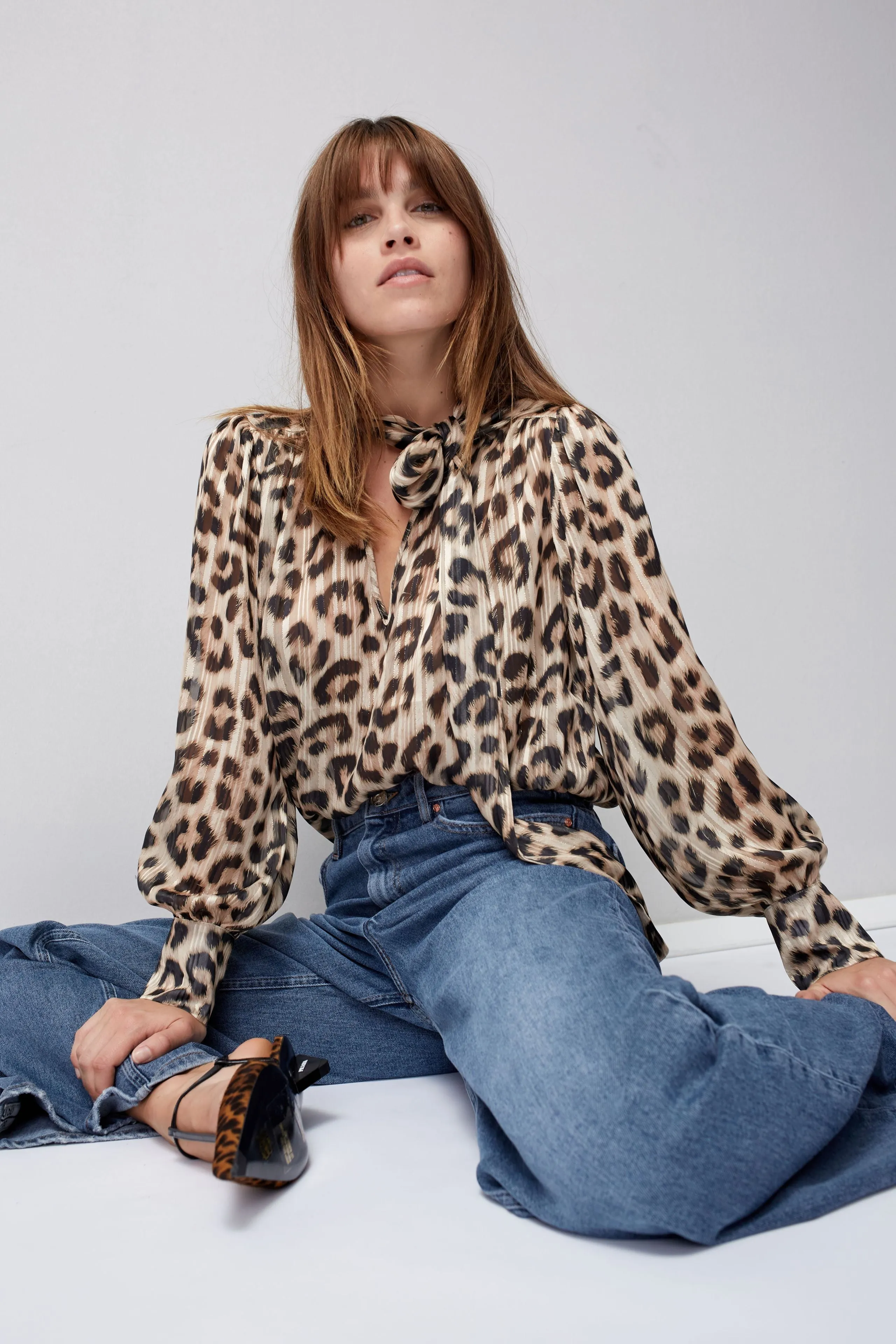 Oui Blouse Animal Print Camel/Grey