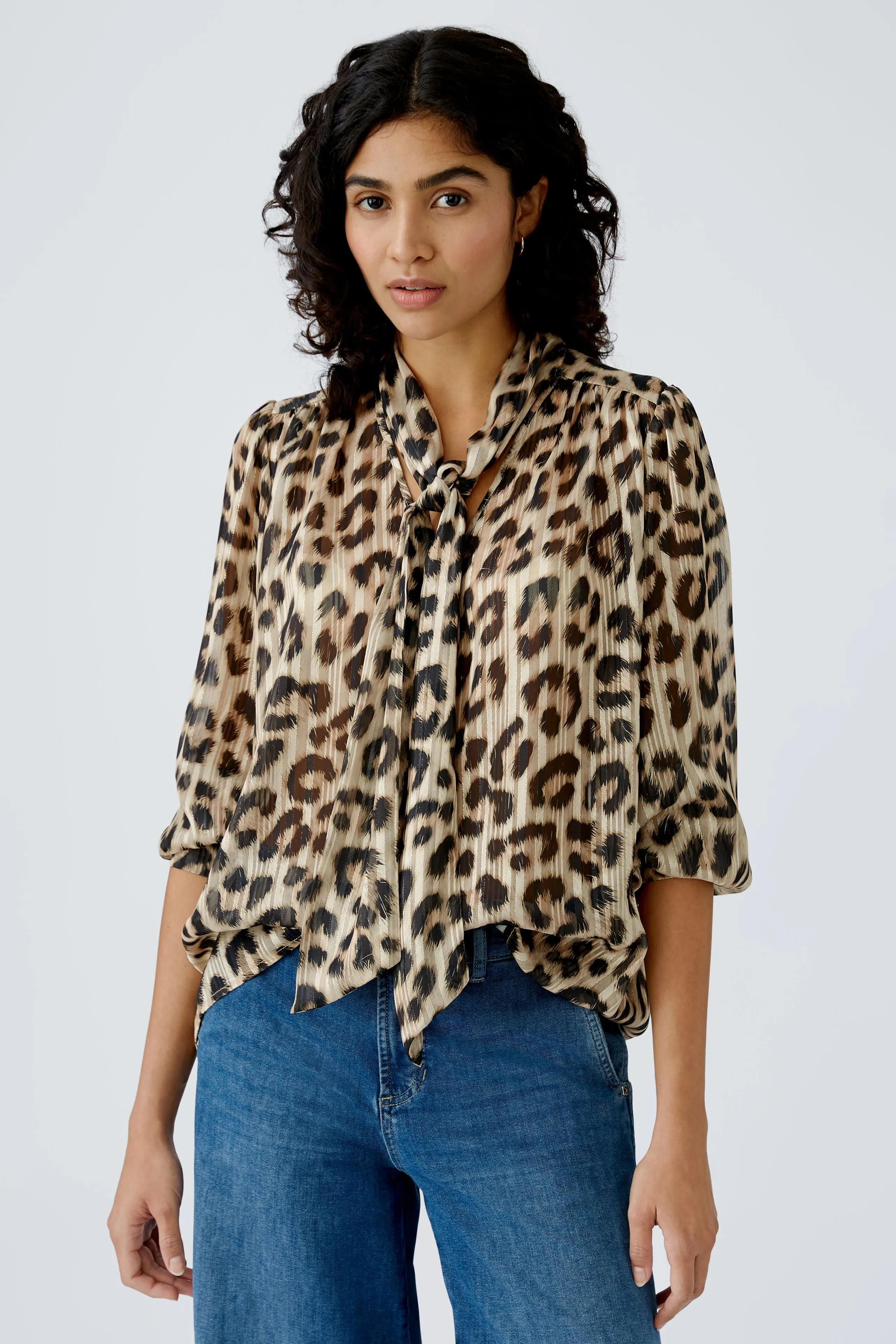 Oui Blouse Animal Print Camel/Grey