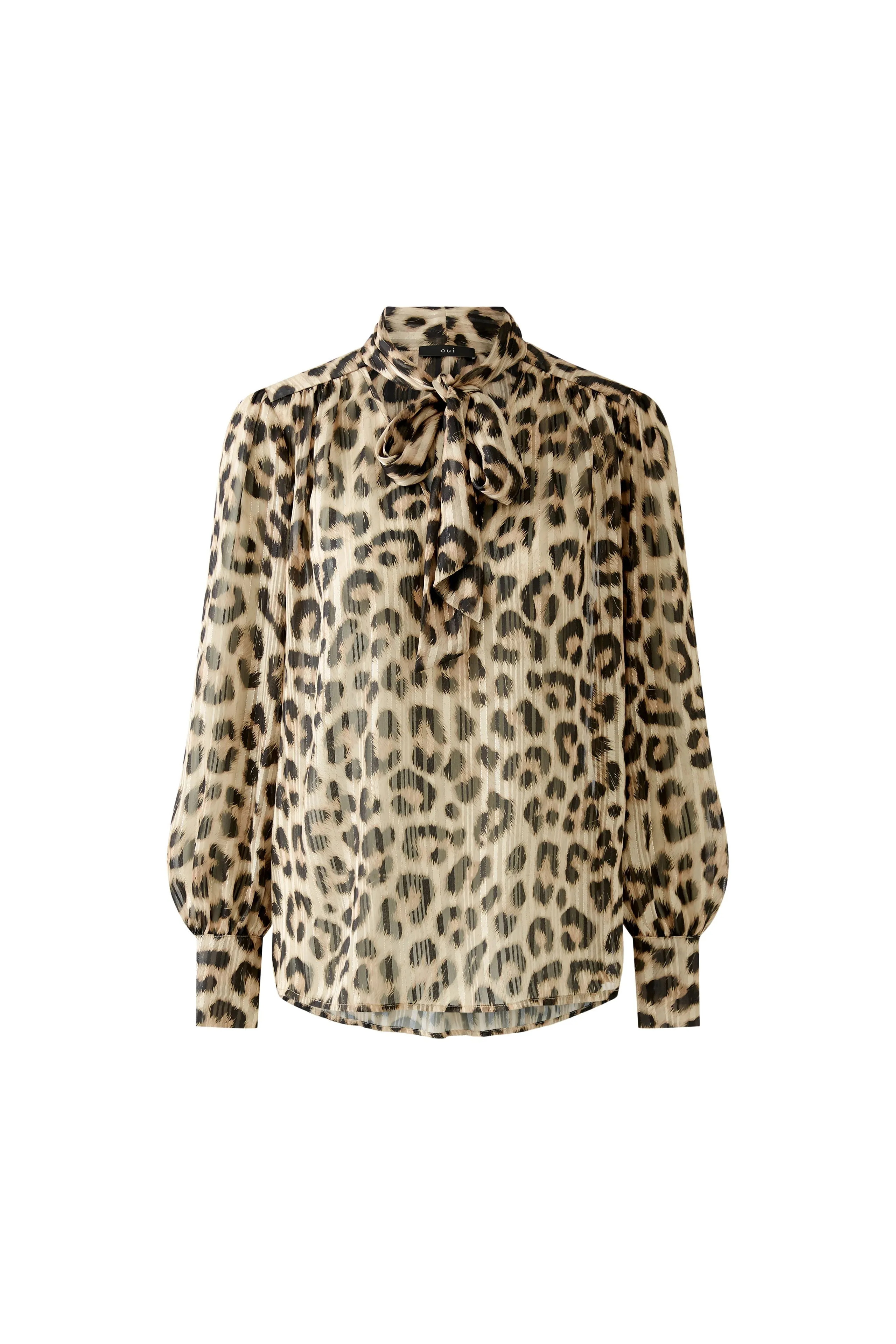Oui Blouse Animal Print Camel/Grey