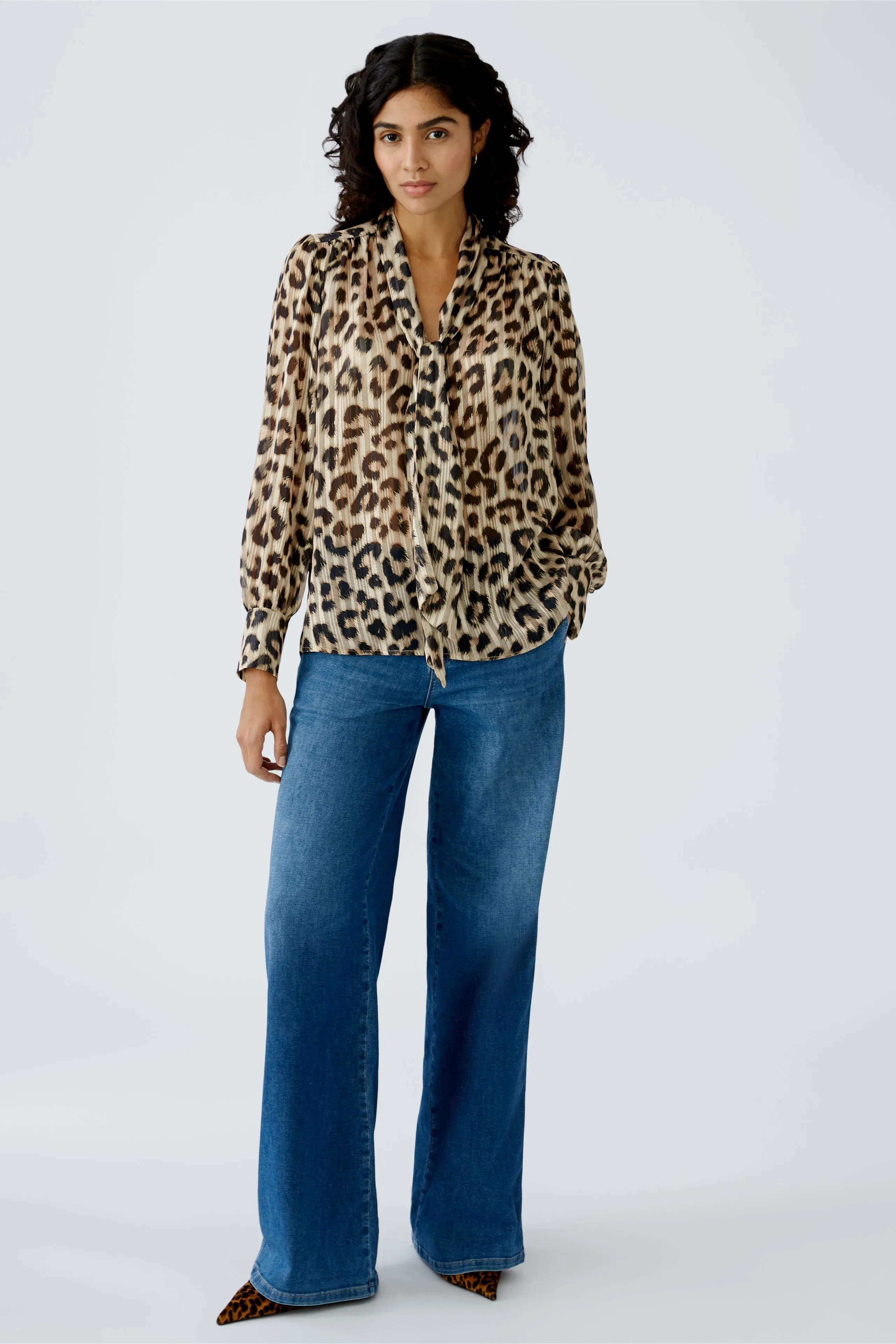 Oui Blouse Animal Print Camel/Grey