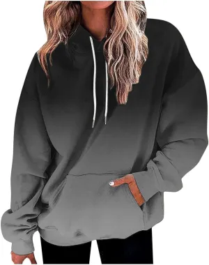 Oversized Hoodies For Women 2024 Trendy Gradient Color Long Sleeve Hooded Sweatshirt Loose Fall Pullover Hoodie