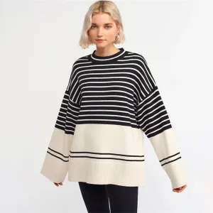 Oversized Streetwear Stripe Turtleneck Pullover Sweaters