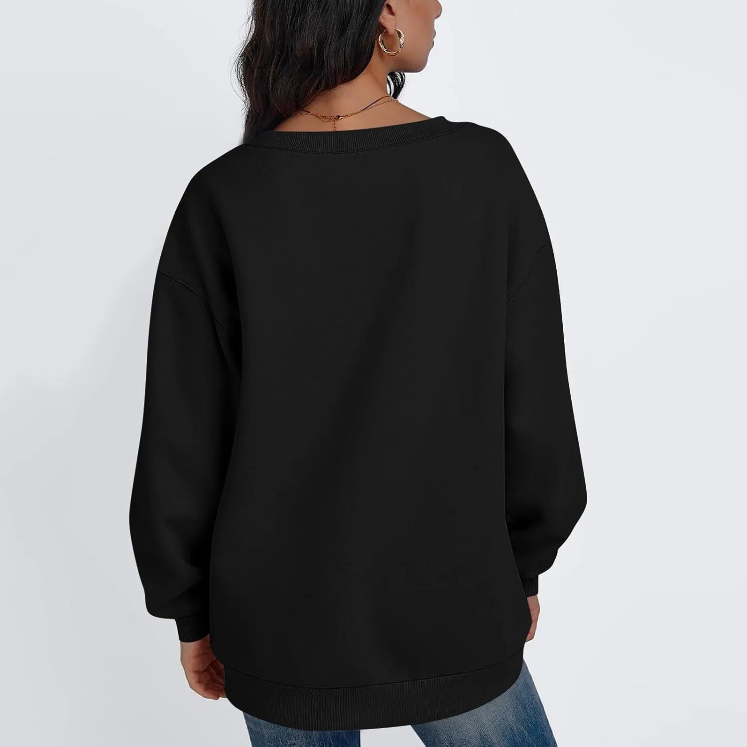 Oversized V Neck Sweatshirt Women Cozy Long Sleeve Fleece Hoodies Pullover Casual Sweat Shirts Cute Winter Outfits