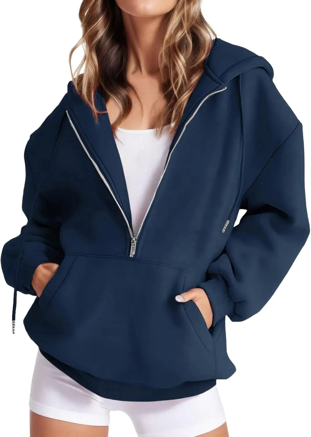 Oversized Womens Sweatshirts Half Zip Pullover Teen Girls Fall Casual Loose Solid Long Sleeve Hooded Sweatshirts Y2k Clothes