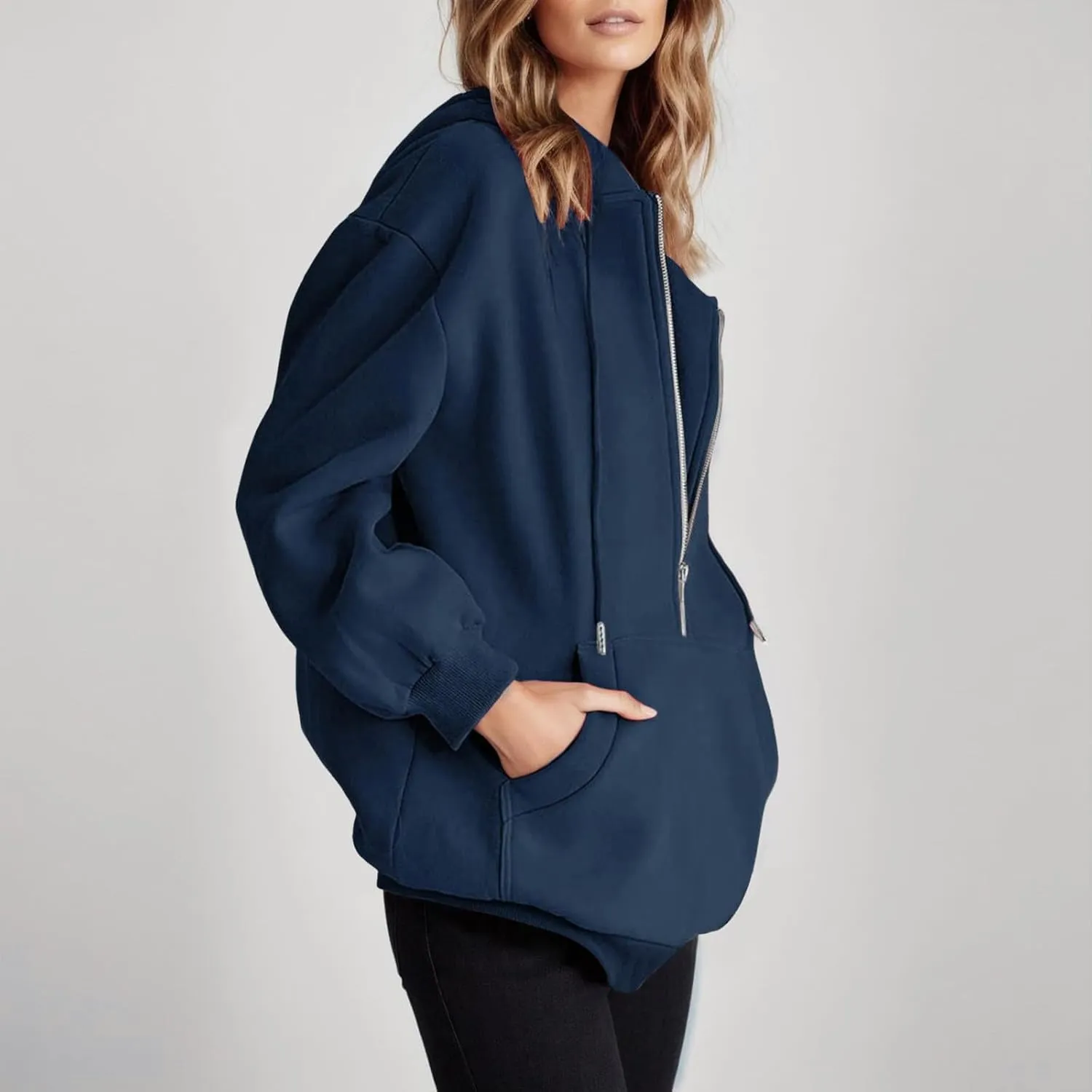 Oversized Womens Sweatshirts Half Zip Pullover Teen Girls Fall Casual Loose Solid Long Sleeve Hooded Sweatshirts Y2k Clothes