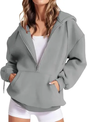 Oversized Womens Sweatshirts Half Zip Pullover Teen Girls Fall Casual Loose Solid Long Sleeve Hooded Sweatshirts Y2k Clothes