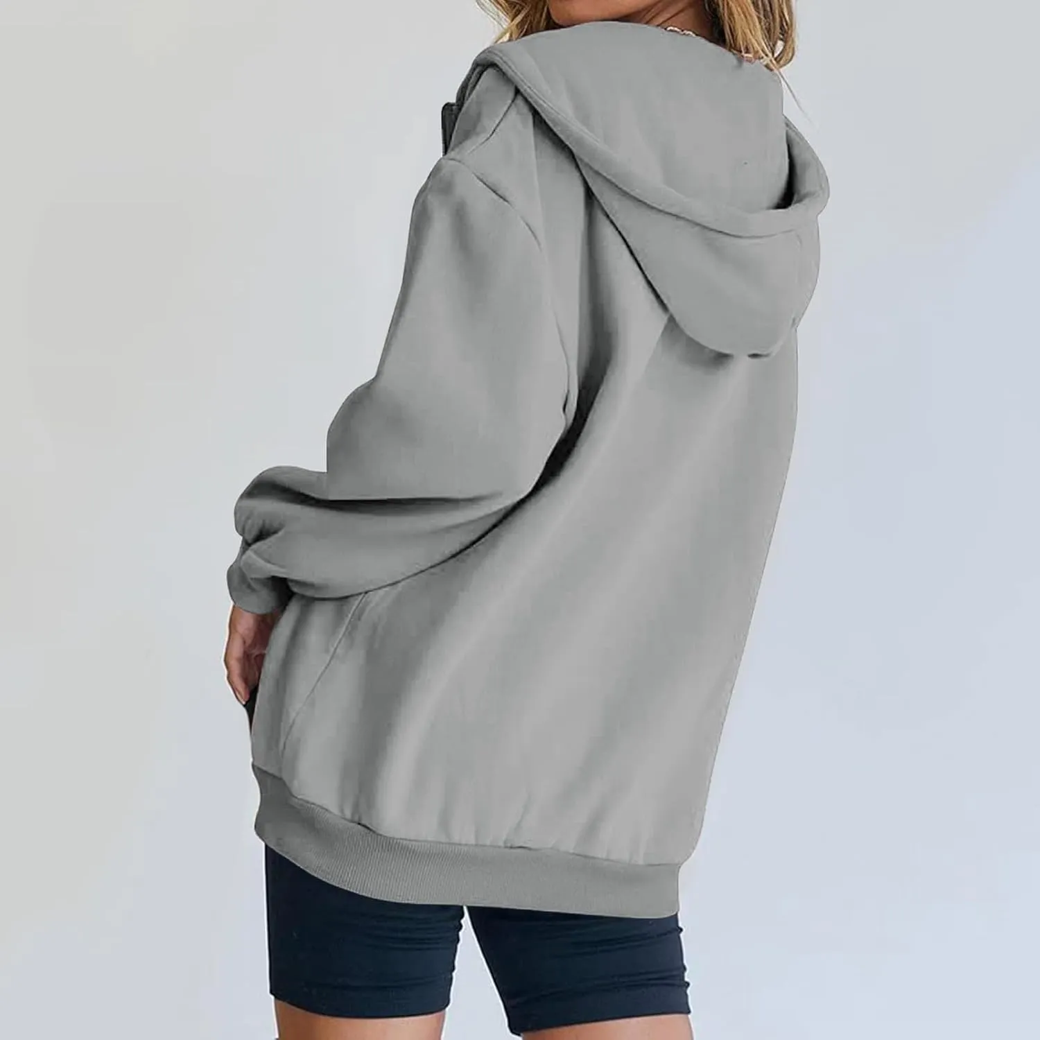 Oversized Womens Sweatshirts Half Zip Pullover Teen Girls Fall Casual Loose Solid Long Sleeve Hooded Sweatshirts Y2k Clothes