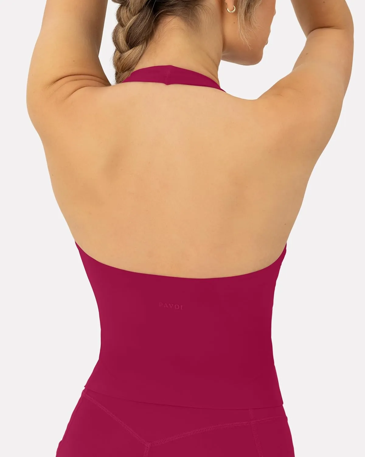 PAVOI ACTIVE Workout Halter Tops for Women Built in Bra - Low Support V Neck Backless Sports Tank Top Shelf Bra - HiPerform