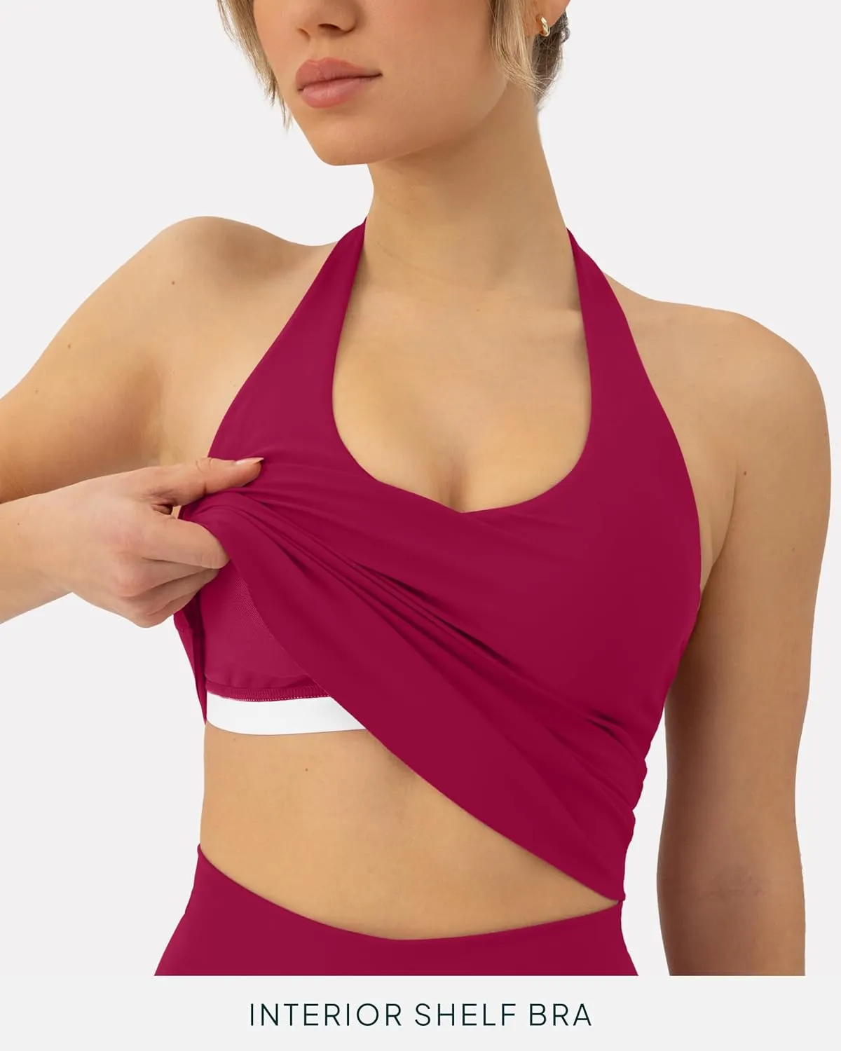 PAVOI ACTIVE Workout Halter Tops for Women Built in Bra - Low Support V Neck Backless Sports Tank Top Shelf Bra - HiPerform