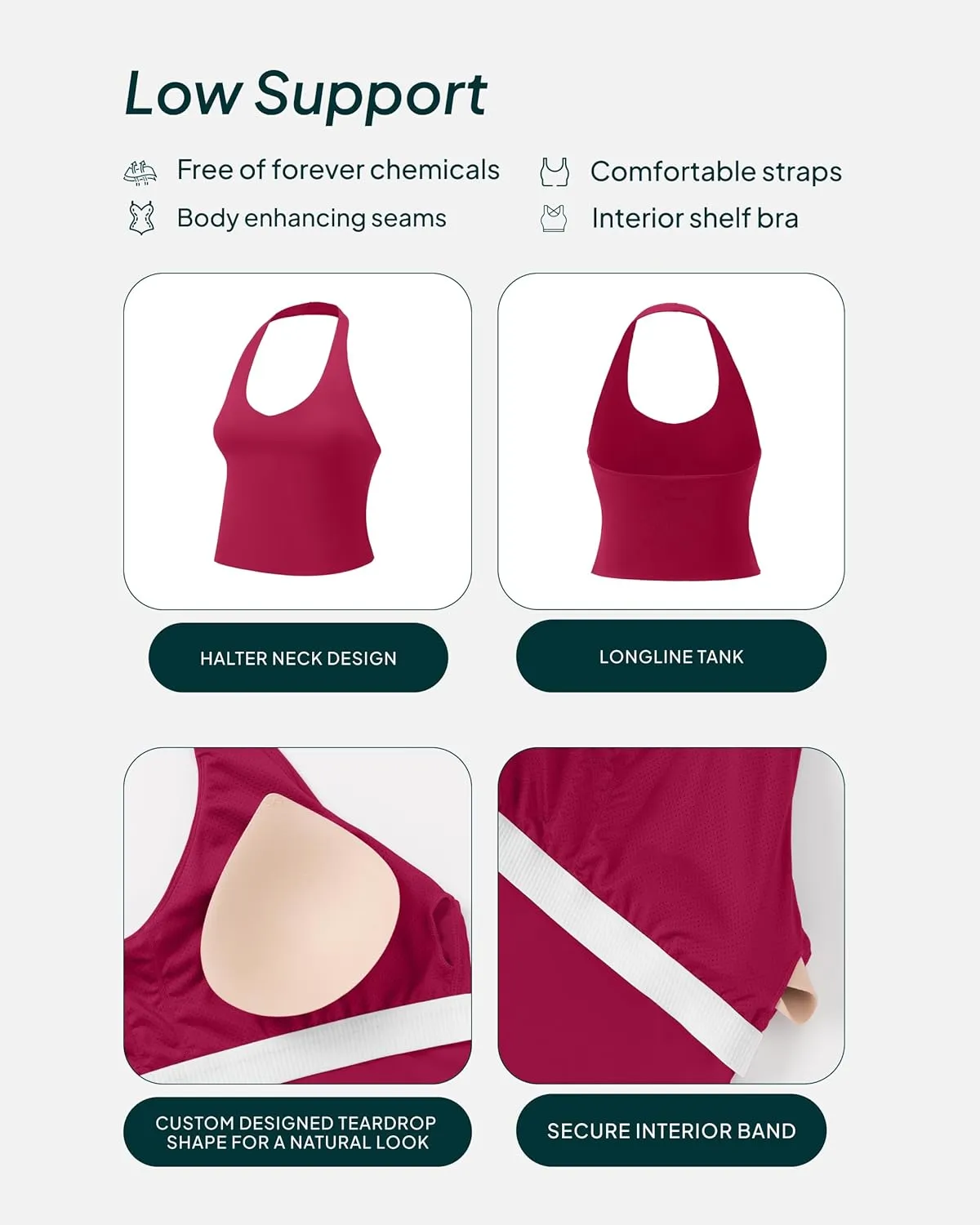 PAVOI ACTIVE Workout Halter Tops for Women Built in Bra - Low Support V Neck Backless Sports Tank Top Shelf Bra - HiPerform