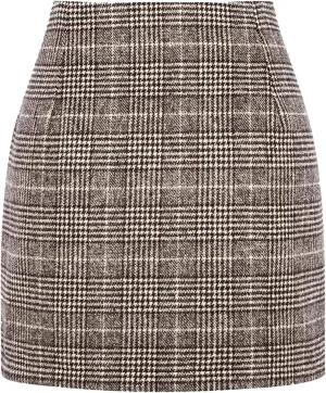 Pencil Skirt for Women Elegant Tartan High Waisted Casual Work Office Bodycon Slim Pull On Soft Checked Vintage Mini Skirt