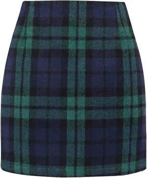 Pencil Skirt for Women Elegant Tartan High Waisted Casual Work Office Bodycon Slim Pull On Soft Checked Vintage Mini Skirt