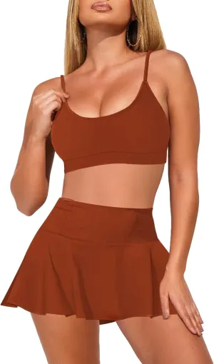Pink Queen Women's High Waisted Bikini Set Two Piece Swimsuit Scoop Neck Spaghetti Straps Swim Skirt Bathing Suit Pink Queen Women's High Waisted Bikini Set Two Piece Swimsuit Scoop Neck Spaghetti Straps Swim Skirt Bathing Suit