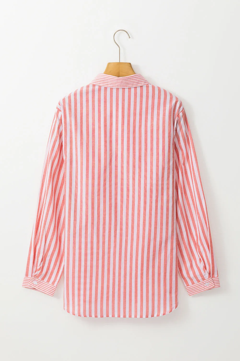 Pink Stripe Buttoned Long Sleeve Casual Shirt